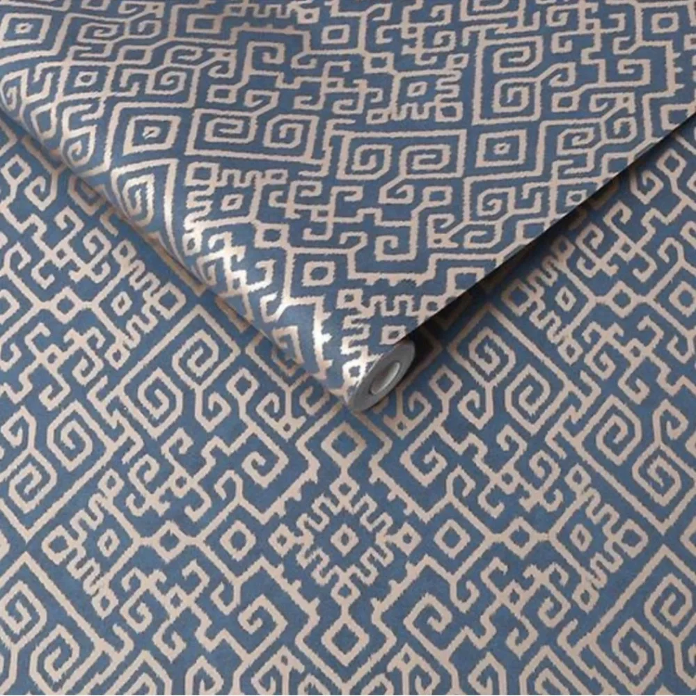 New! 1 Roll Bazaar Navy Geometric Wallpaper by Boutique, 56 sq ft